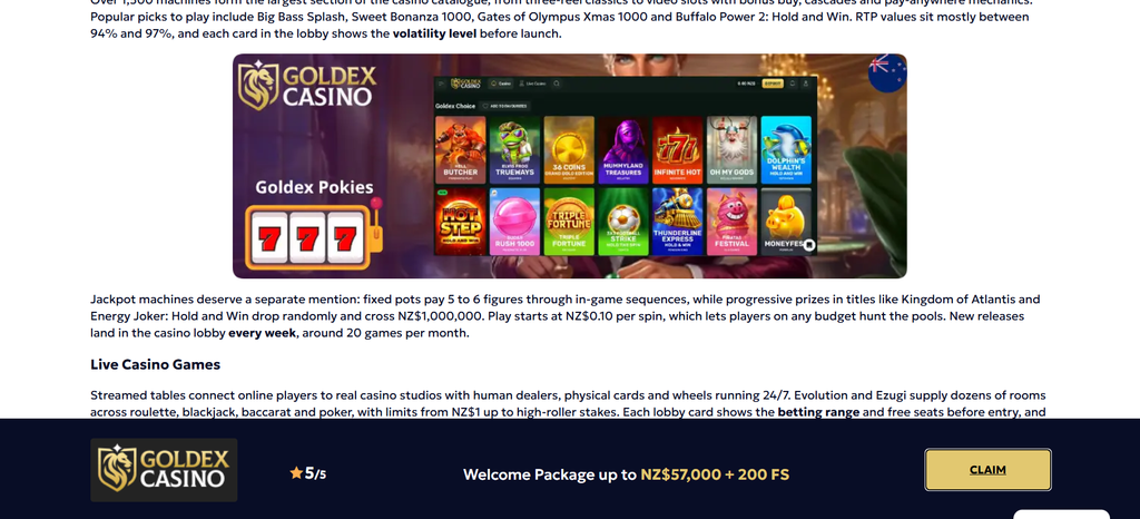 Title choice on screen at Goldex Casino