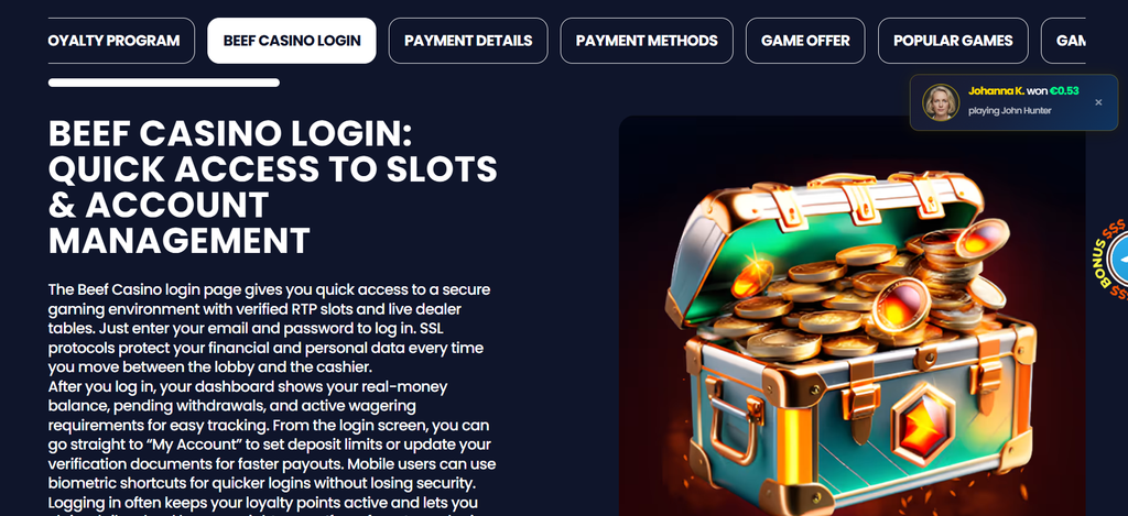No deposit bonus terms on screen at Beef Casino
